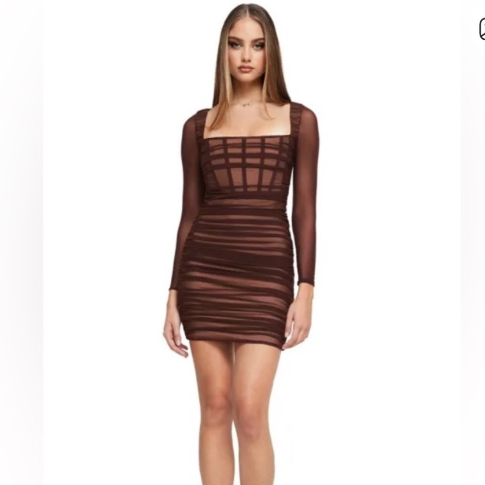 Nookie Chocolate Brown Ruched Midi Dress